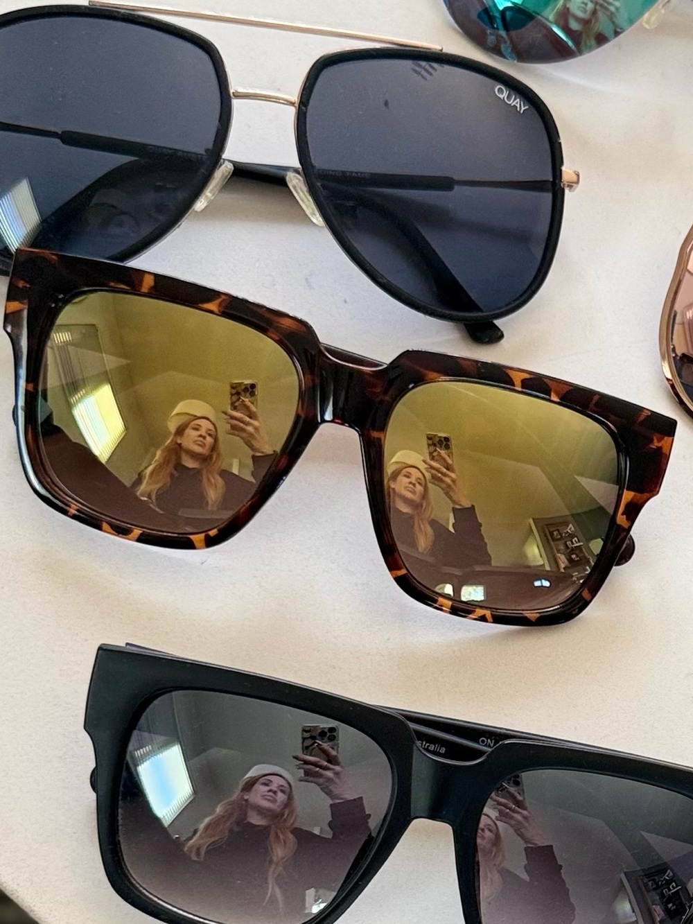 Quay Australia Tortoiseshell Oversized Square Frames with Gold Mirrored Lenses